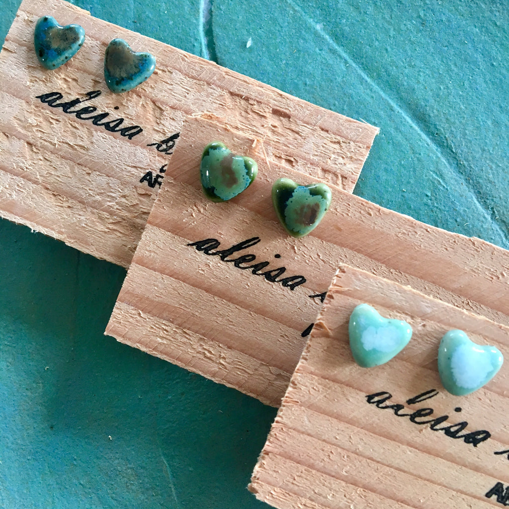 Heart Shaped Coloured Stoneware Stud Earrings
