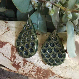 Ming Small Spotty Tear Drop Shape Stoneware Dangle Earrings