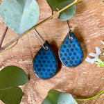 Blue Midnight Honeycomb Tear Drop Shape Porcelain Dangle Earrings