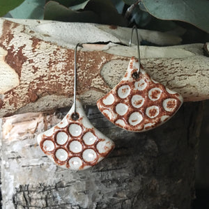 Shino Style Small Spotty Fan Shape Stoneware Dangle Earrings