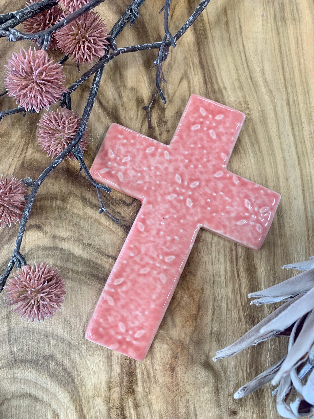 Coral Starry Night Porcelain Cross