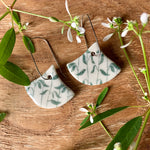 Leaves Waving Green Fan Shape Porcelain Dangle Earrings