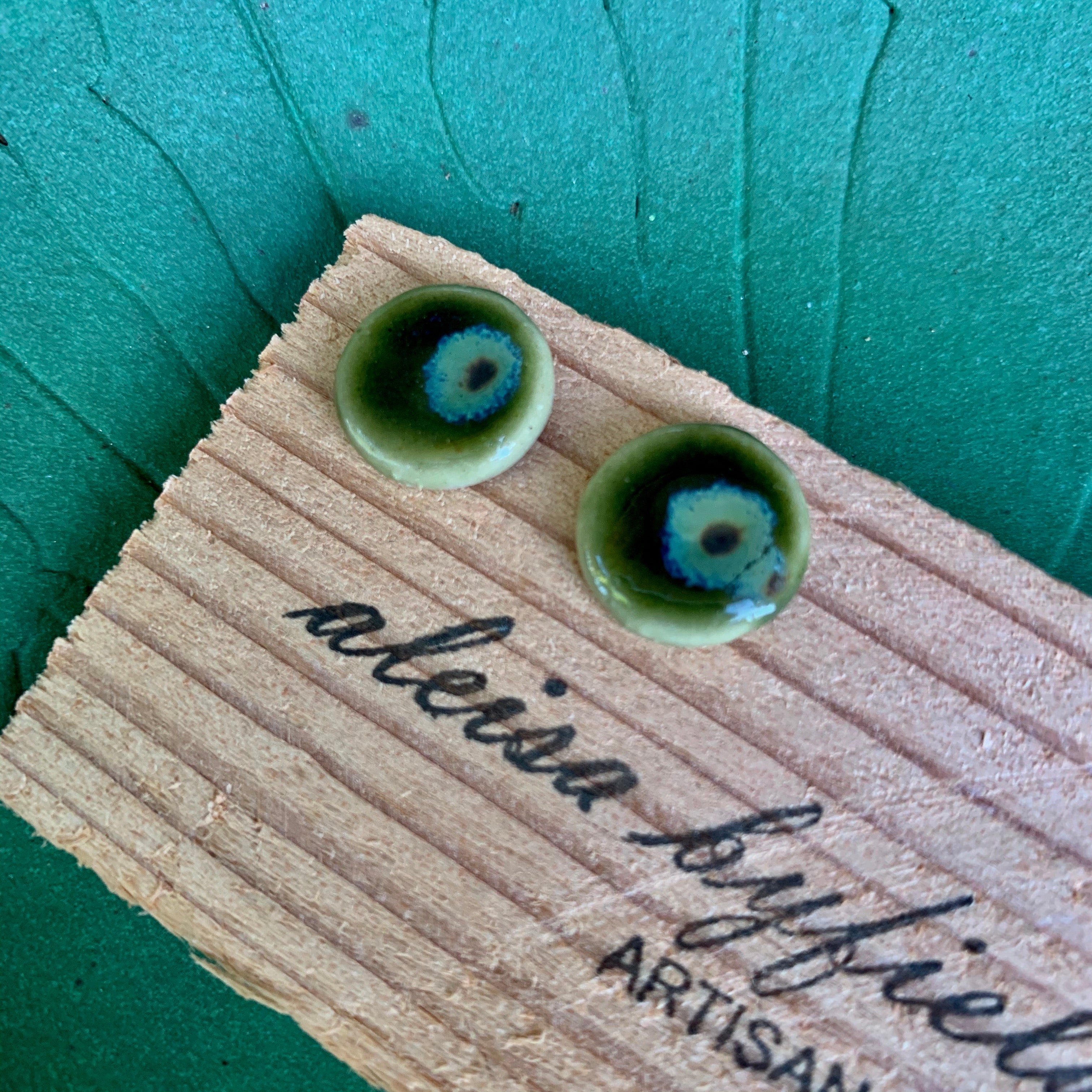 Round Coloured Stoneware Stud Earrings