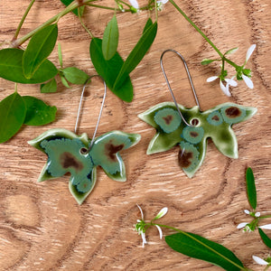 Olive Float Maple Leaf Porcelain Dangle Earrings