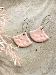Pink Flower Power Fan Shape Porcelain Dangle Earrings